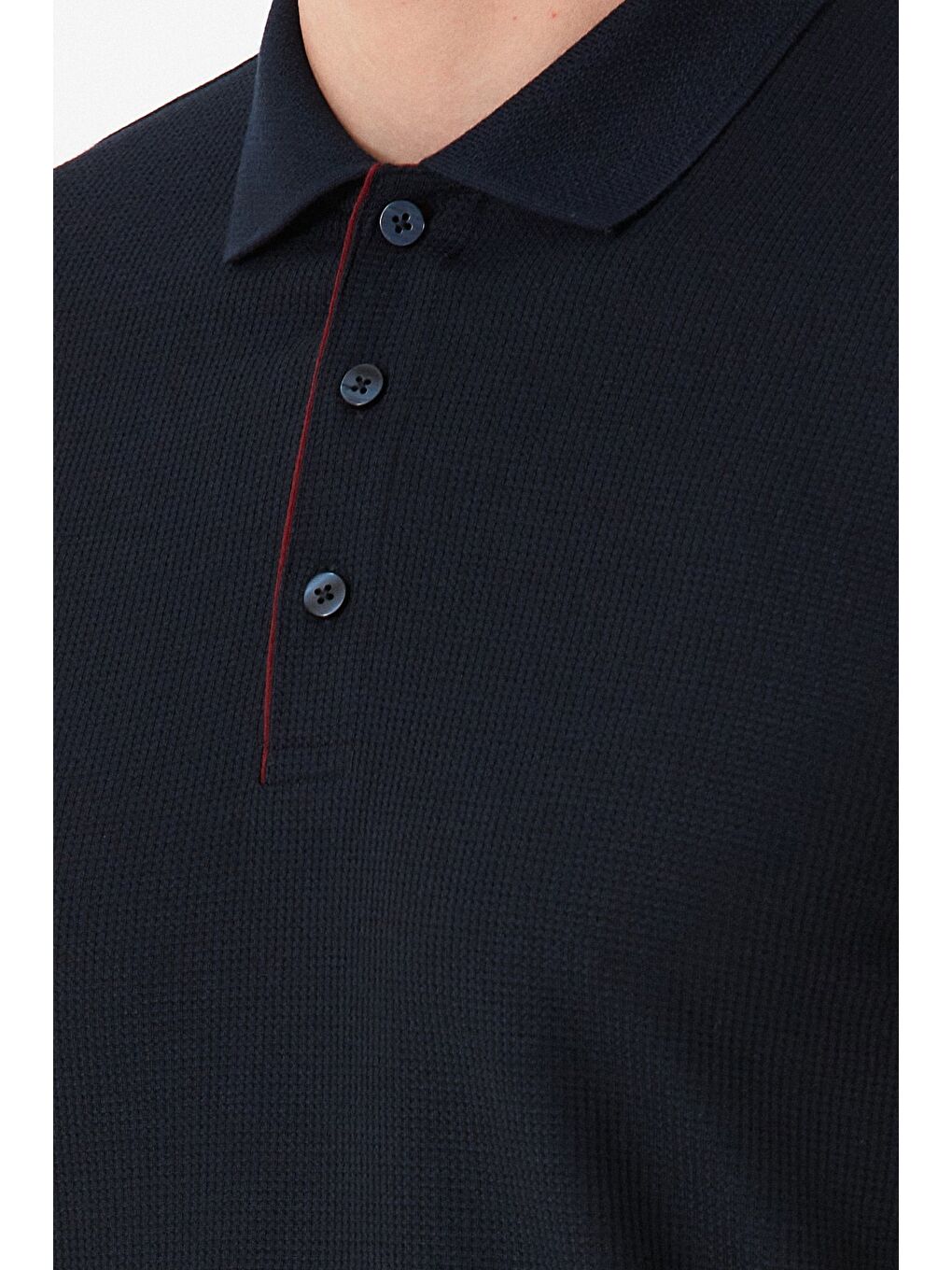 Lacivert Waffle Kumaş Slim Fit Polo Yaka Tişört-4