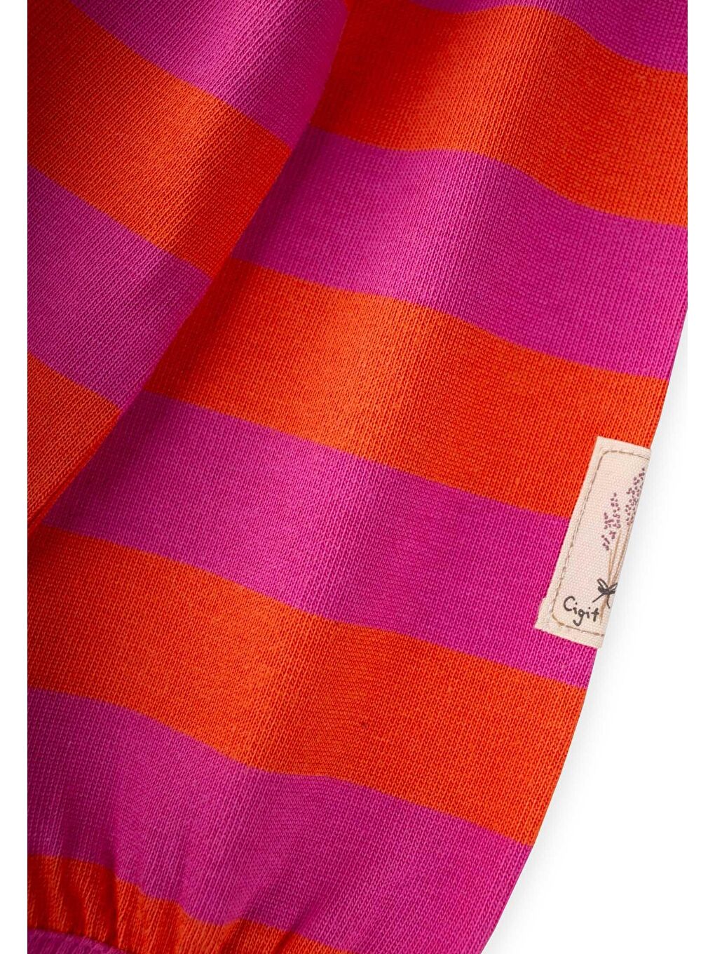 Triko Çizgili Tunik 4-12 Yaş Turuncu Fuşya-2
