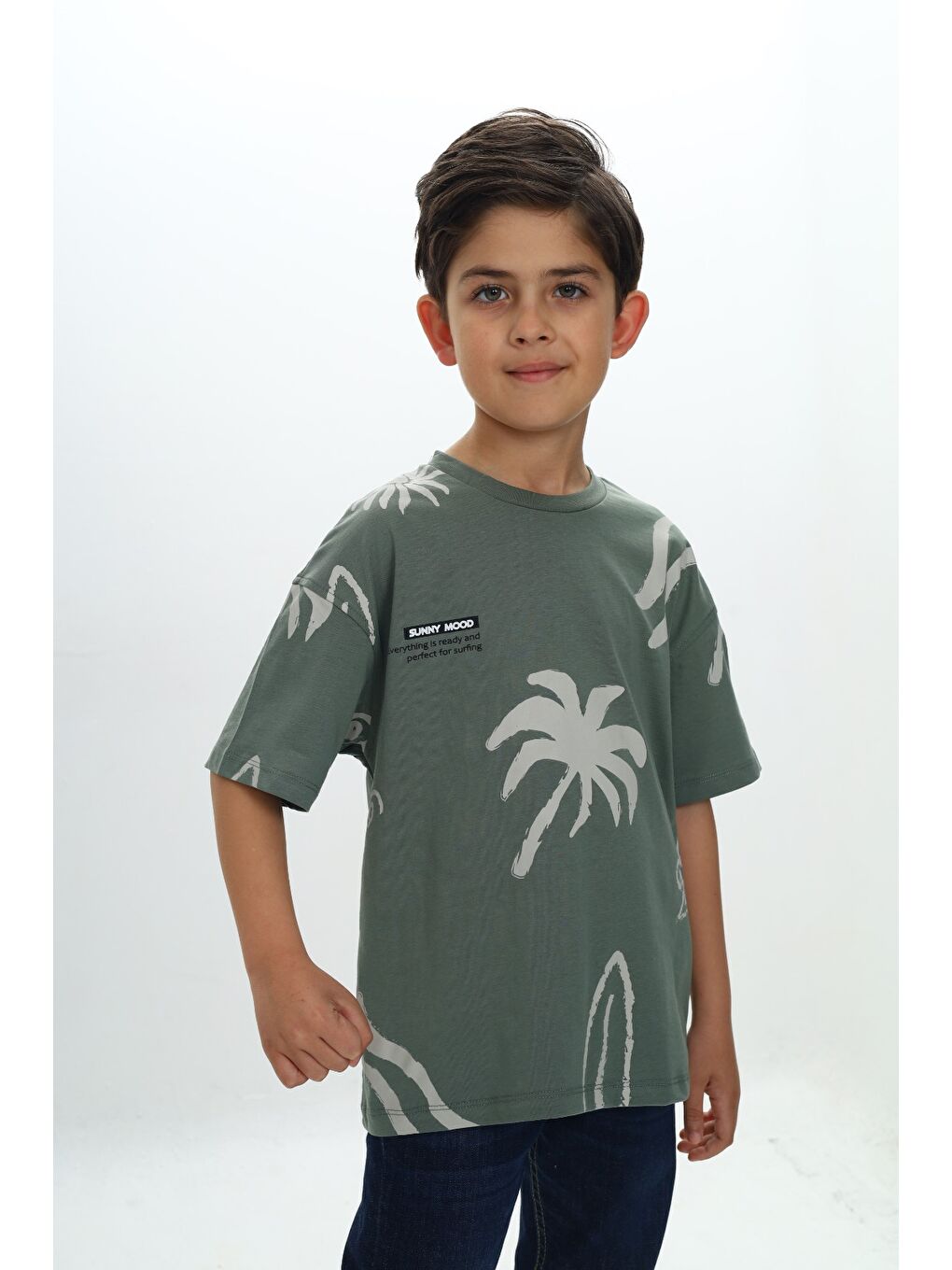 Gri Erkek Çocuk Komple Baskılı Tişört-1