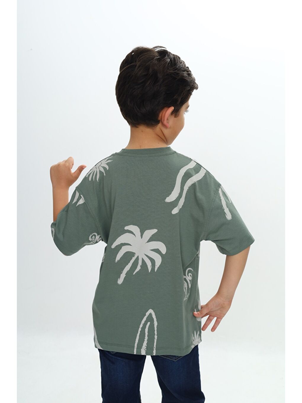 Gri Erkek Çocuk Komple Baskılı Tişört-2