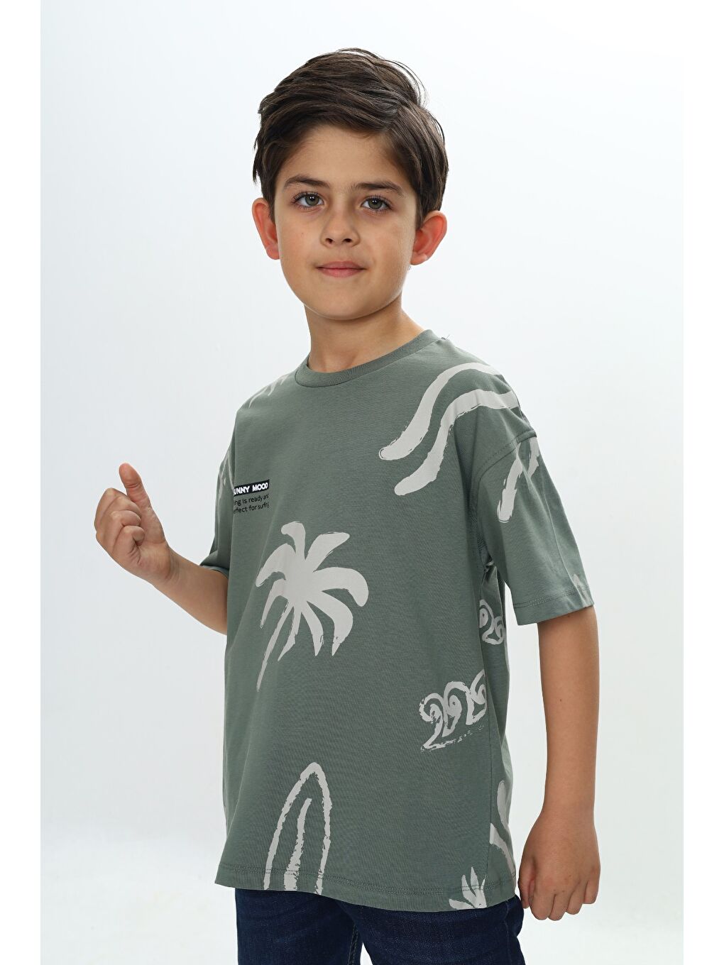 Gri Erkek Çocuk Komple Baskılı Tişört-3