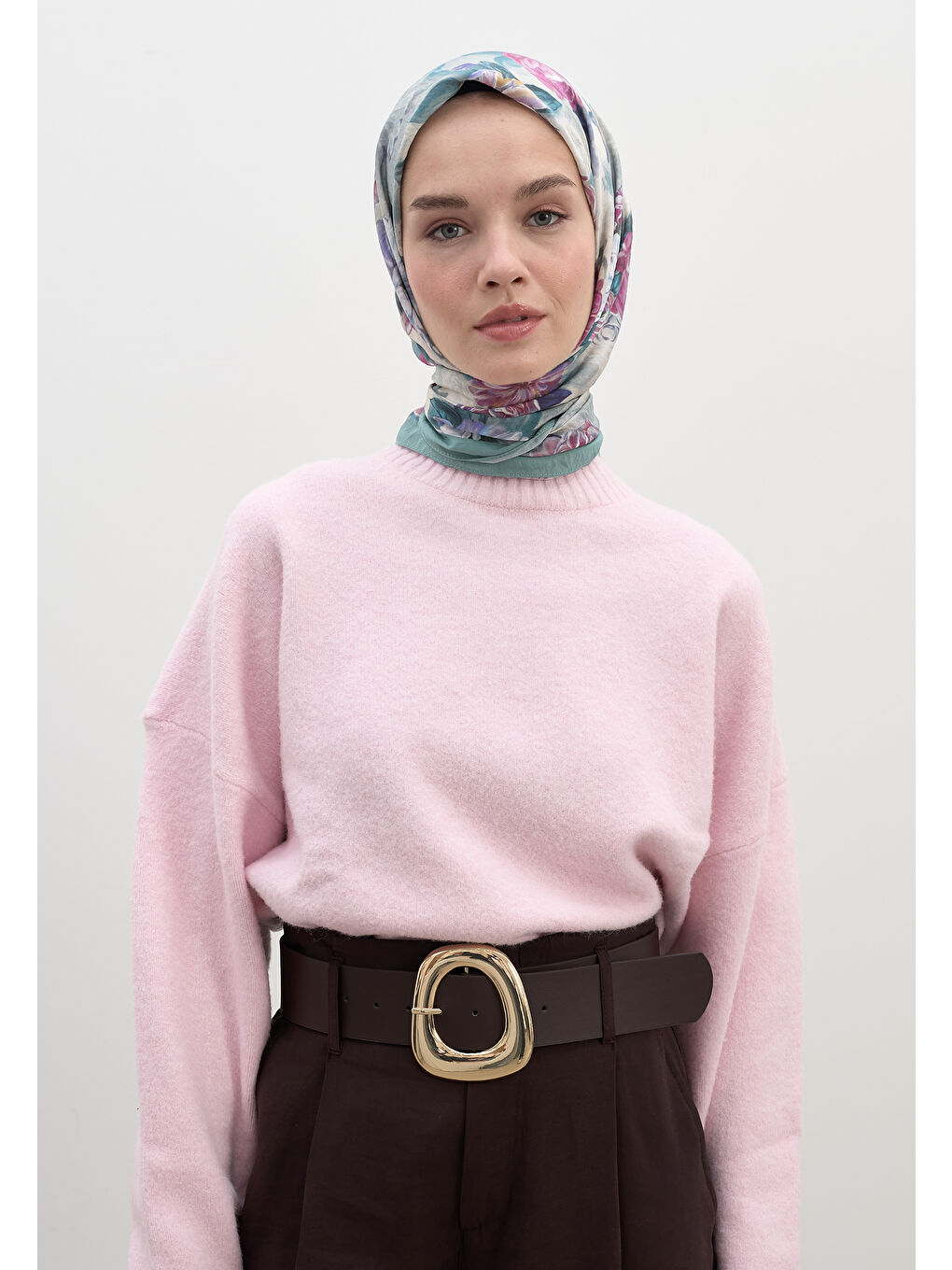 Magnolıa Desen Pamuklu Viskon Eşarp Mavi-2