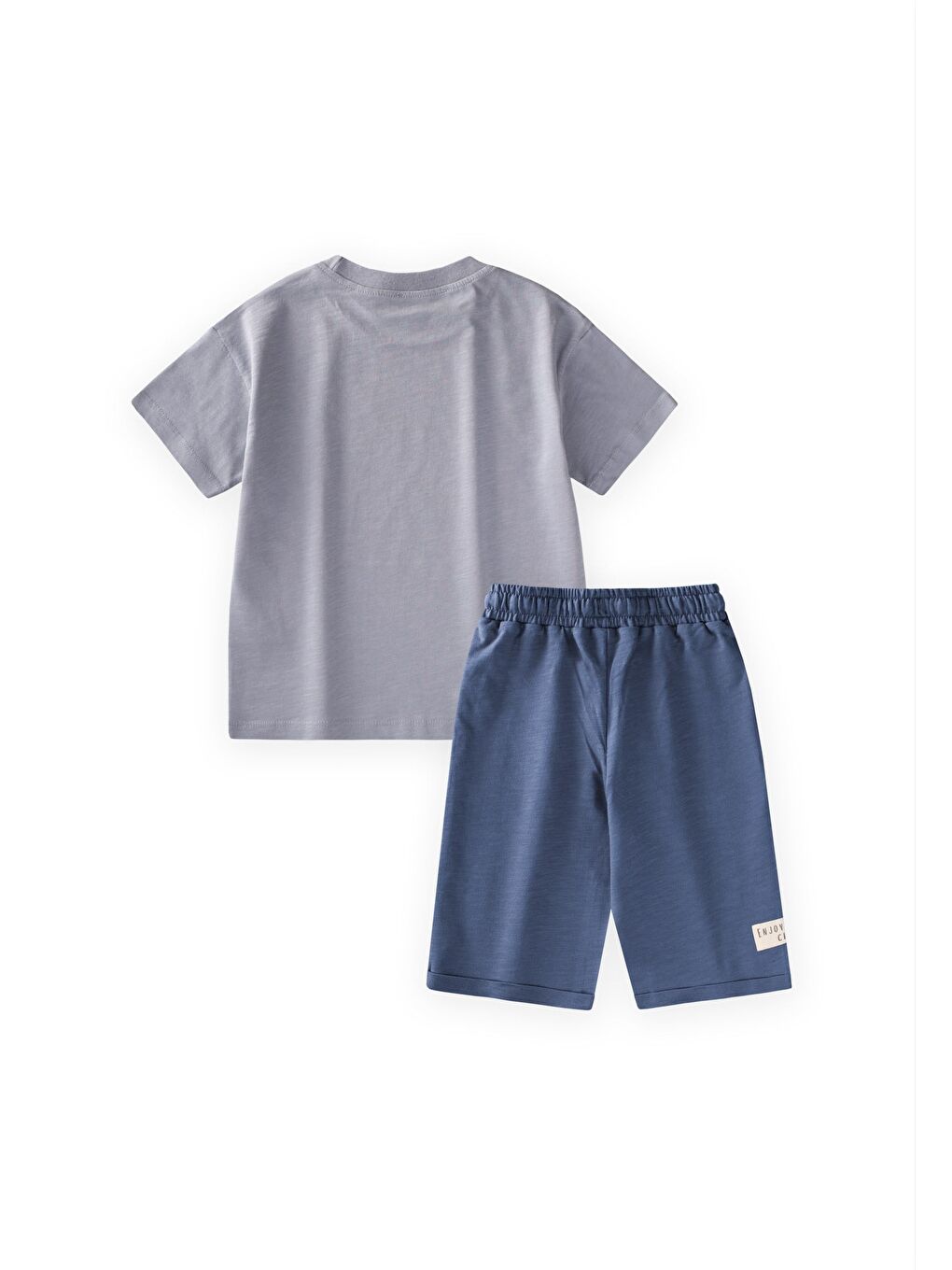 Soyut Palmiye Baskılı Kapri Takım 2-8 Yaş Pastel Mavi-1