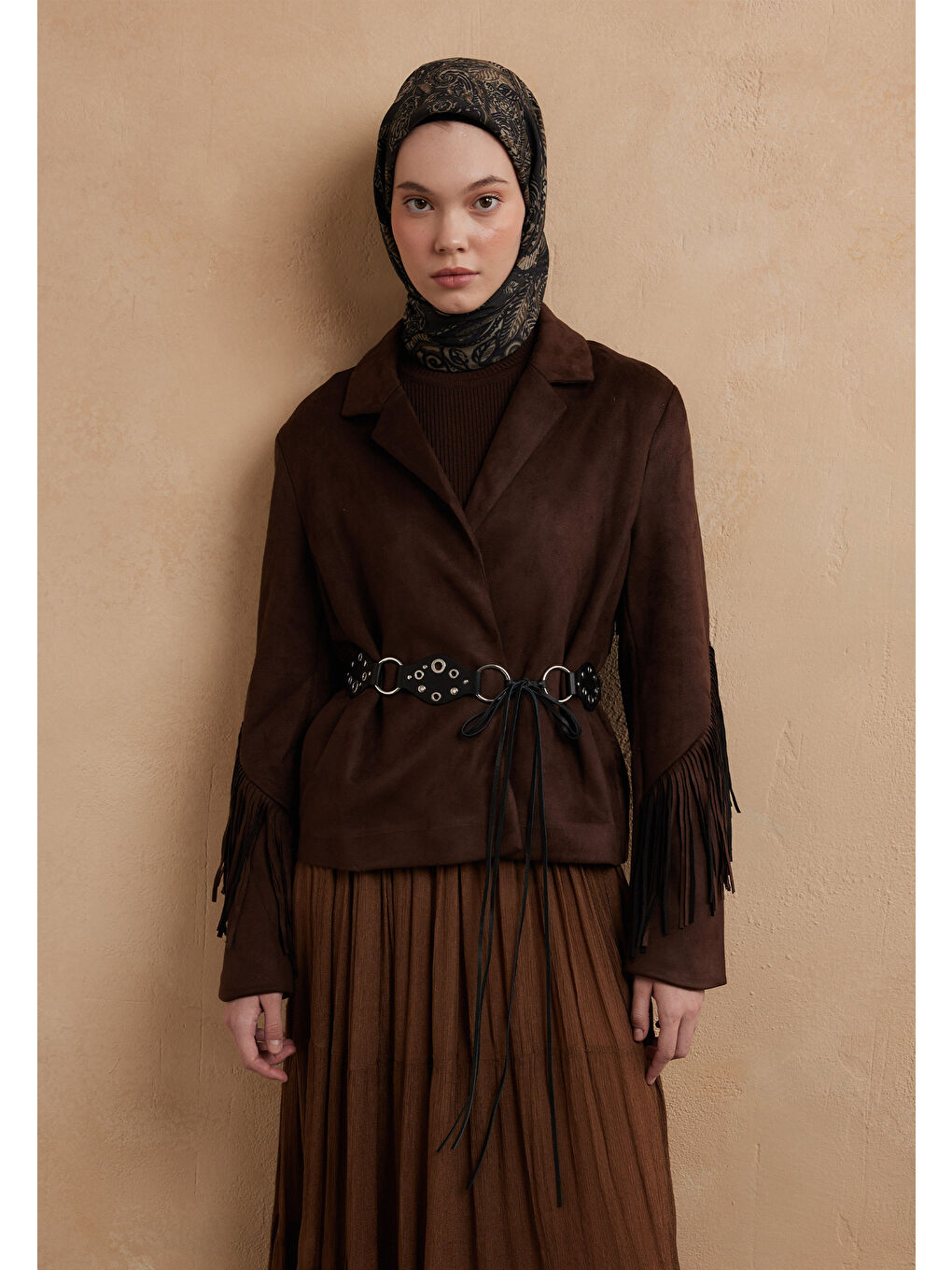 Florıan Desen Pamuk İpek Eşarp Koyu Haki-1