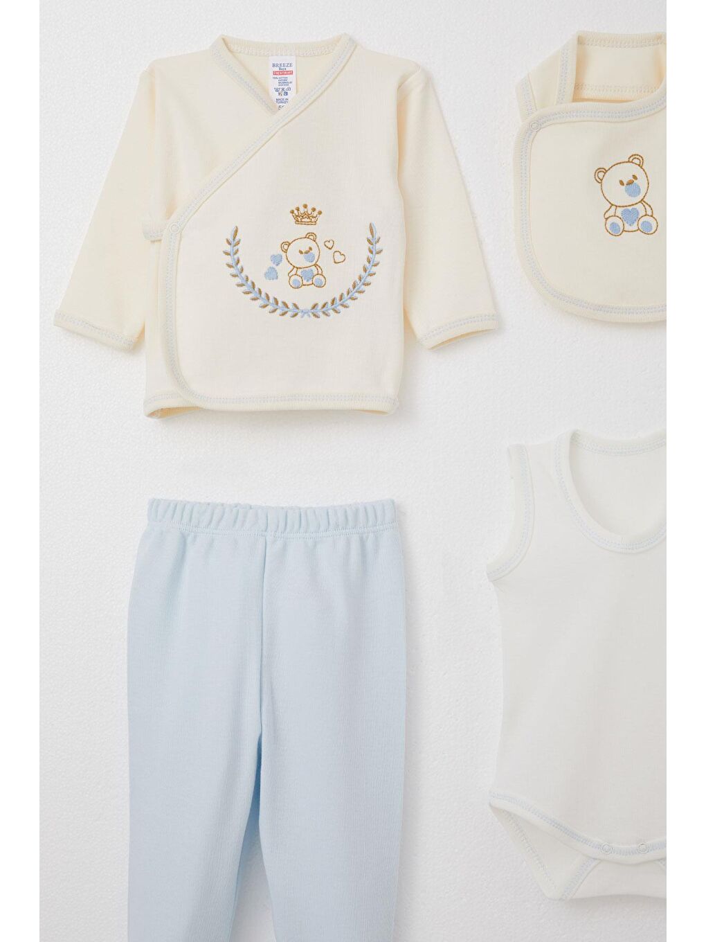 Erkek Bebek Hastane Çıkışı 10 Lu Kral Ayıcık Nakışlı Ekru (0-3 Ay)-2