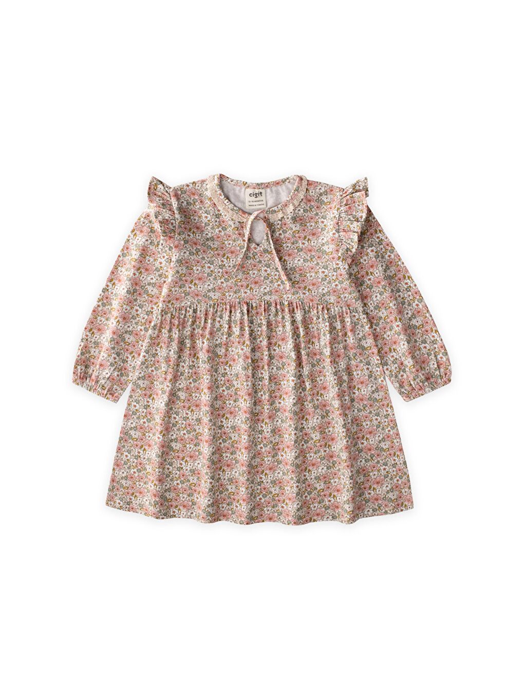 Desenli Mevsimlik Elbise 1-7 Yaş Ekru