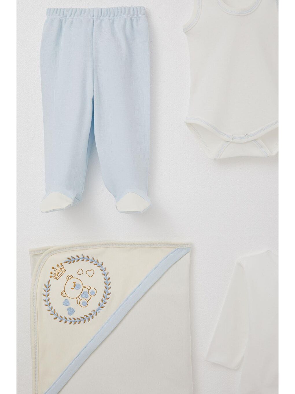 Erkek Bebek Hastane Çıkışı 10 Lu Kral Ayıcık Nakışlı Ekru (0-3 Ay)-4