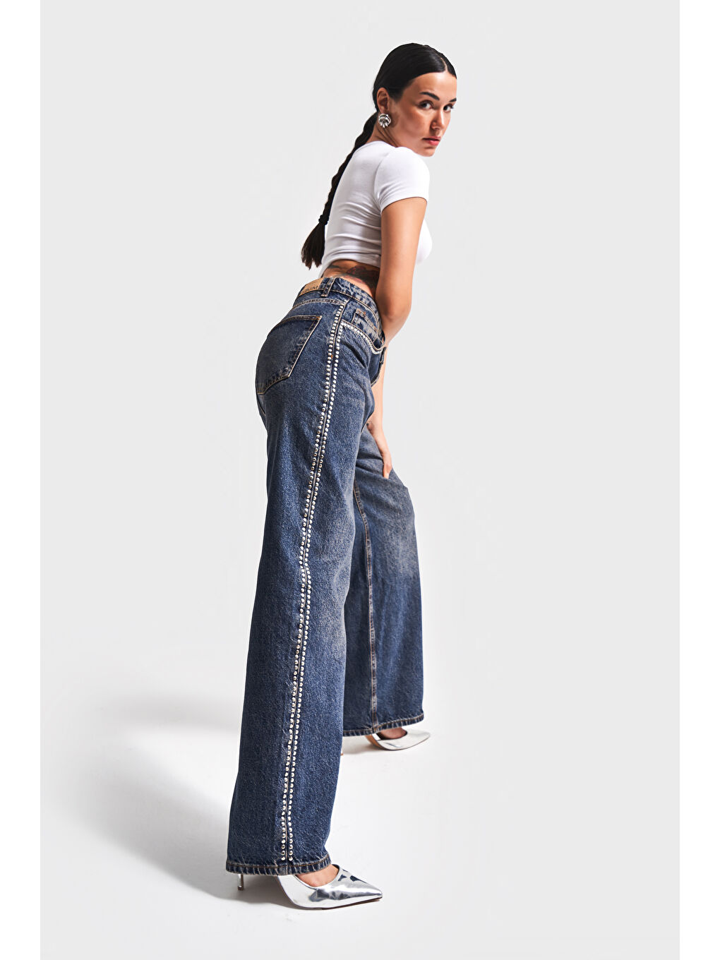 Mavi Kadın T.Kot Rengi 2W4-8 Skater Fit Yandan Taş Detaylı Bol Kesim Tasarım Denim Jean-1