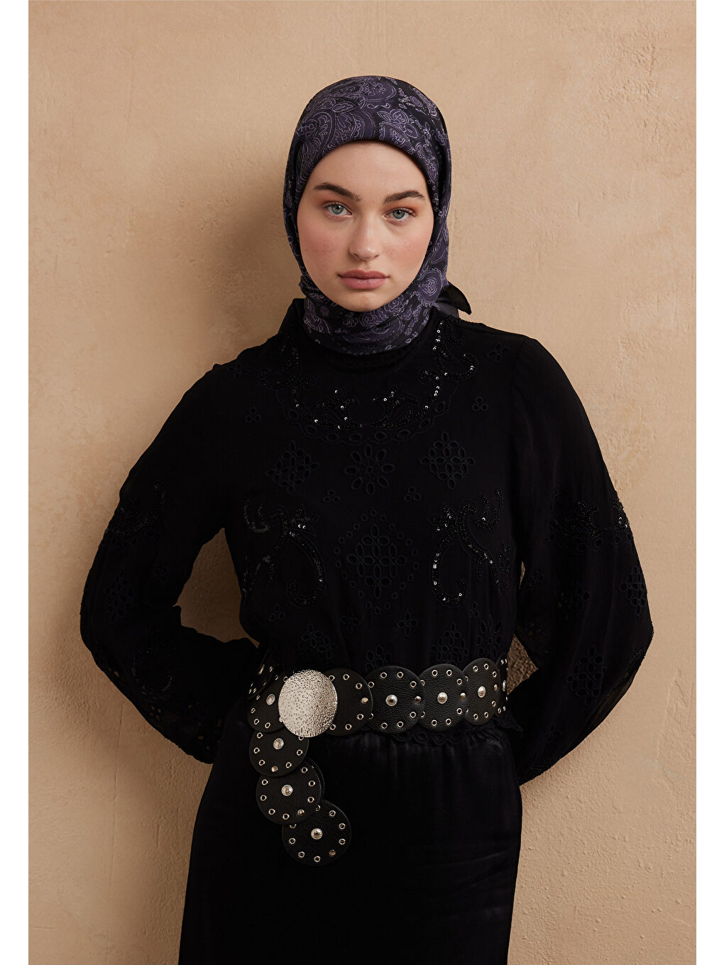 Freda Desen Pamuk İpek Eşarp Mor-1