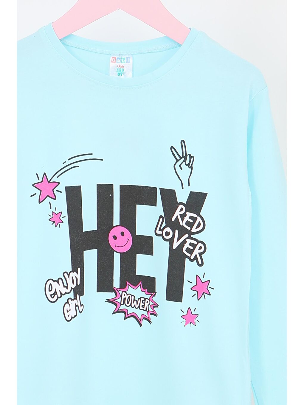 Kız Çocuk Bebe Mavi Uzun Kollu Baskılı Penye Badi - 27701-1