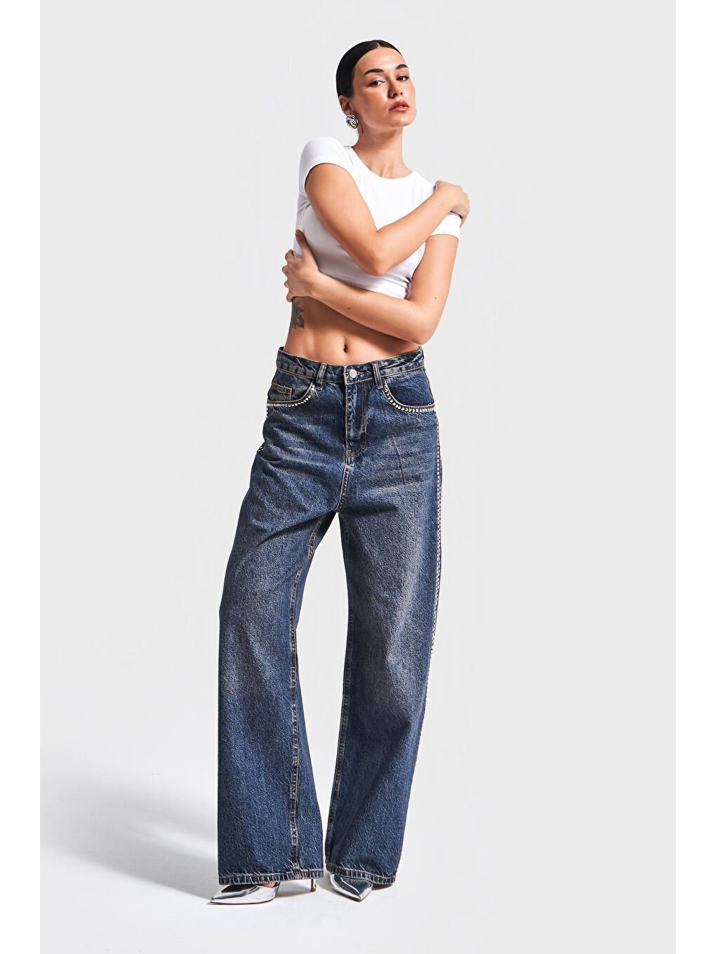 Mavi Kadın T.Kot Rengi 2W4-8 Skater Fit Yandan Taş Detaylı Bol Kesim Tasarım Denim Jean-5