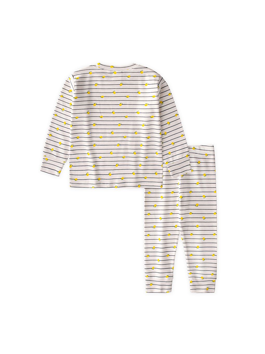 Desenli Fitilli Pijama Takım 1-6 Yaş Kırık Beyaz-1