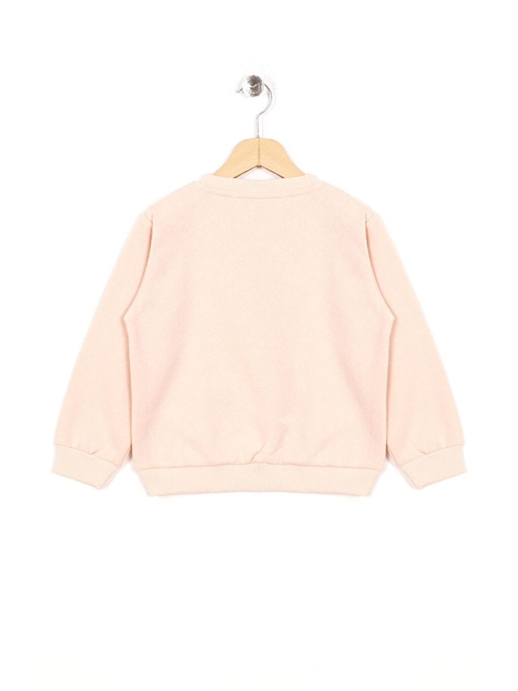 Pembe Bisiklet Yaka Kalp Nakışlı Şardonlu Kız Çocuk Sweatshirt-1