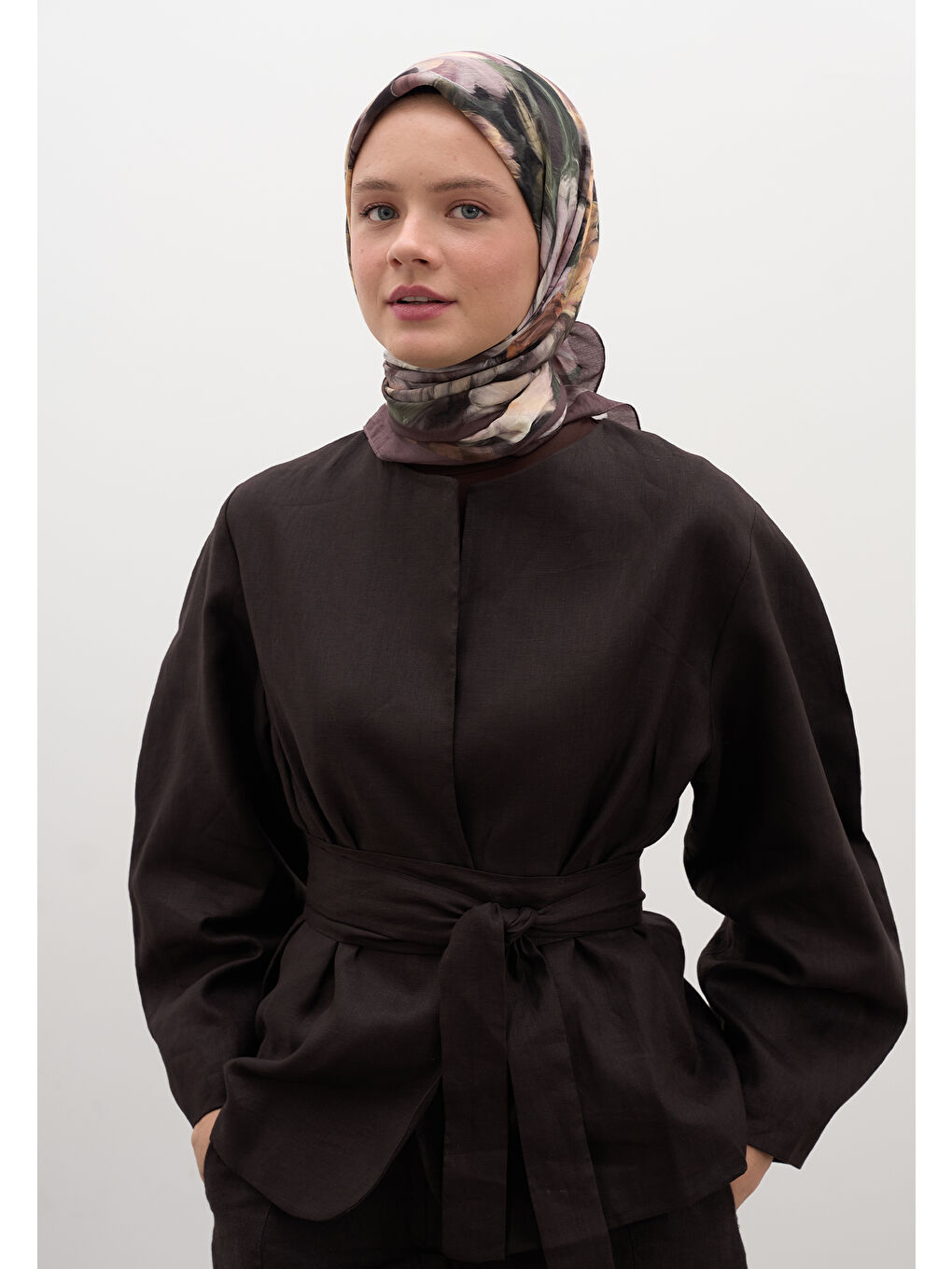 Mürdüm Mıdnıght Floral Desen Pamuklu Viskon Eşarp Erik Çürüğü