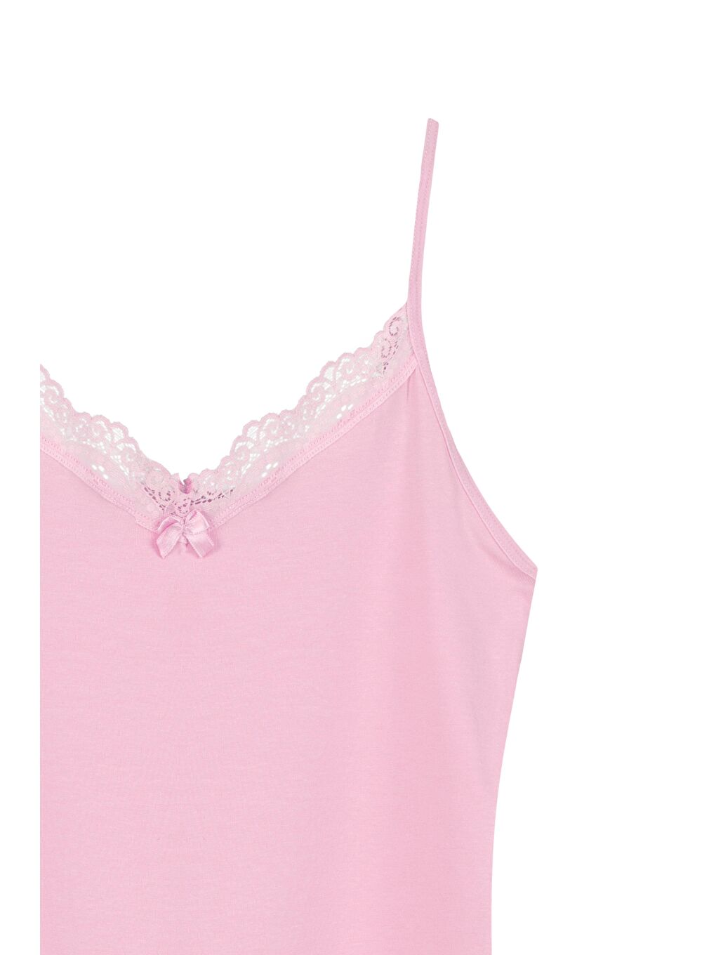 Pembe Pamuklu Yakası Dantel İnce Askılı Kadın Atlet-1