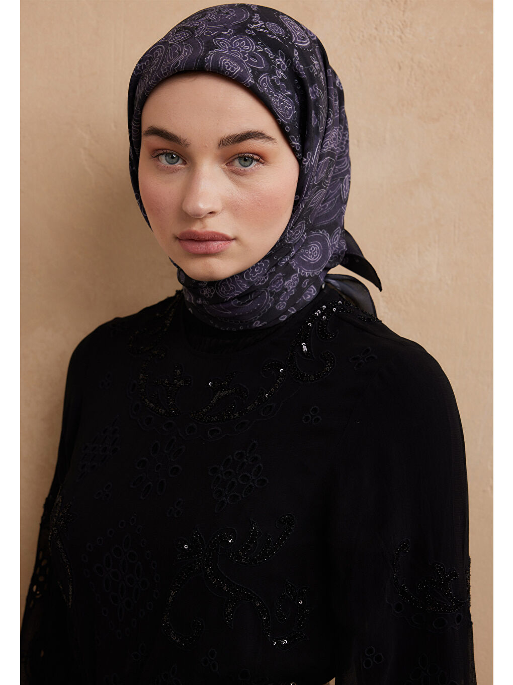 Freda Desen Pamuk İpek Eşarp Mor-2