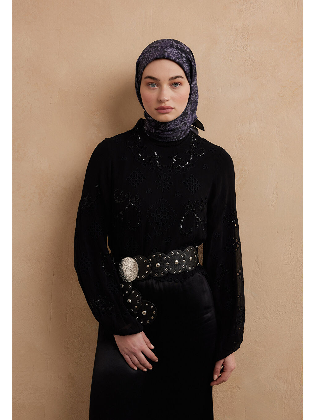 Freda Desen Pamuk İpek Eşarp Mor-3