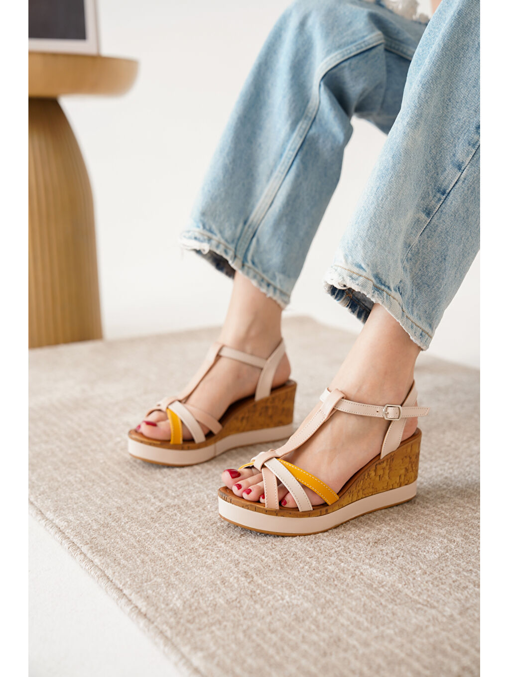 Sarı D02001 Günlük Kadın Klasik Dolgu Topuklu Ayakkabı-1