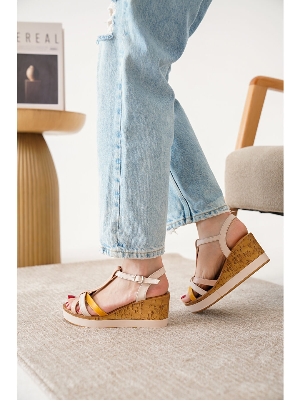 Sarı D02001 Günlük Kadın Klasik Dolgu Topuklu Ayakkabı-2