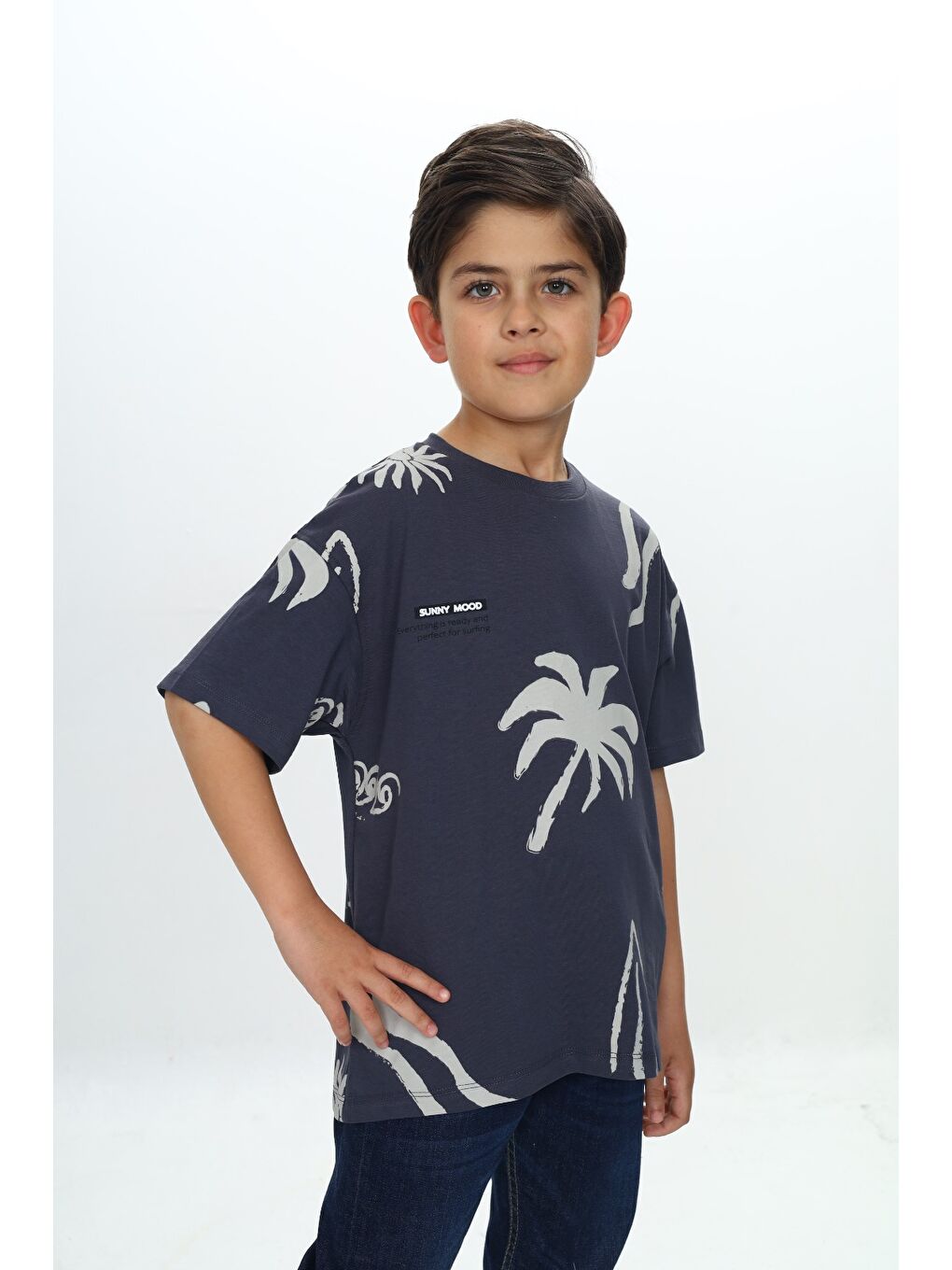 Antrasit Erkek Çocuk Komple Baskılı Tişört-1