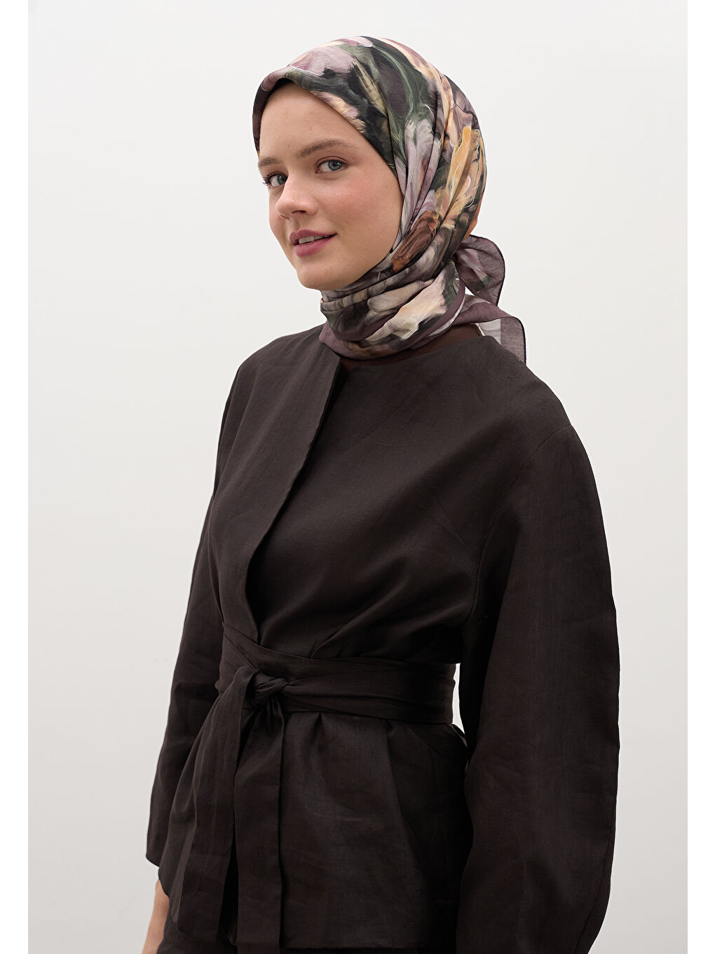 Mürdüm Mıdnıght Floral Desen Pamuklu Viskon Eşarp Erik Çürüğü-2