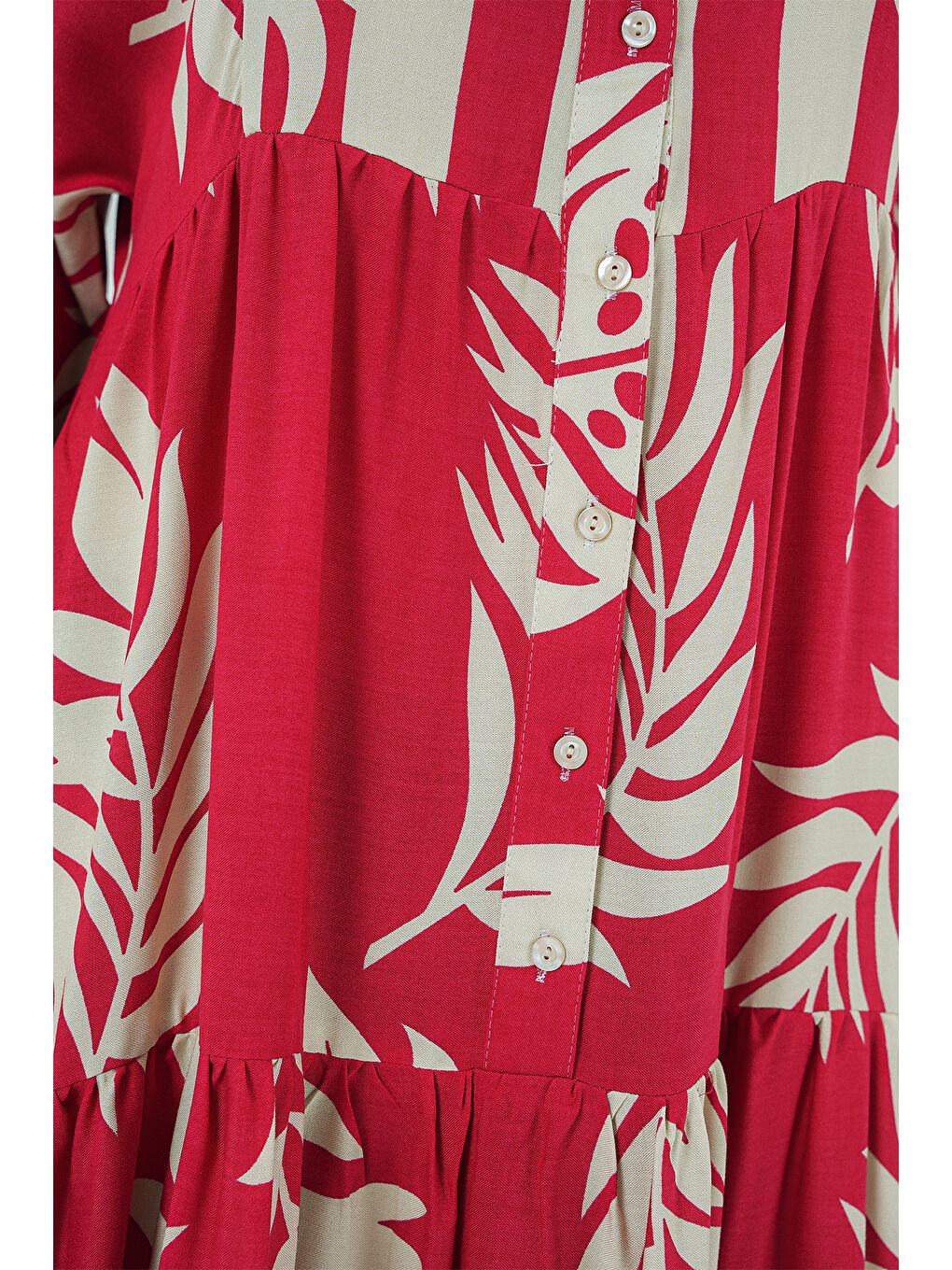 2423 Otantik Desenli Tesettür Elbise - H. Kırmızı-3