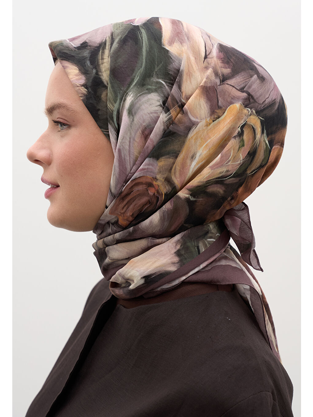 Mürdüm Mıdnıght Floral Desen Pamuklu Viskon Eşarp Erik Çürüğü-3