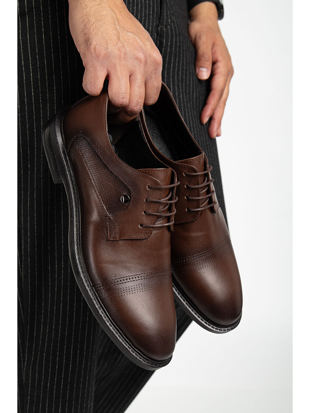 Kahverengi D02018 Günlük Ortopedik Erkek Hakiki Deri Klasik Ayakkabı-1