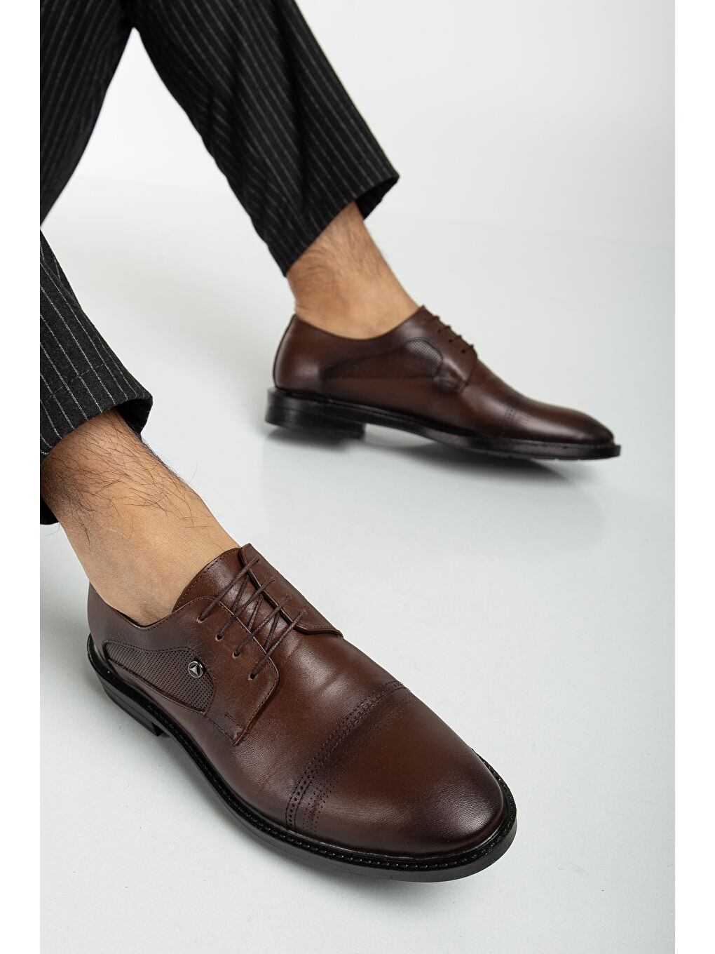 Kahverengi D02018 Günlük Ortopedik Erkek Hakiki Deri Klasik Ayakkabı-2