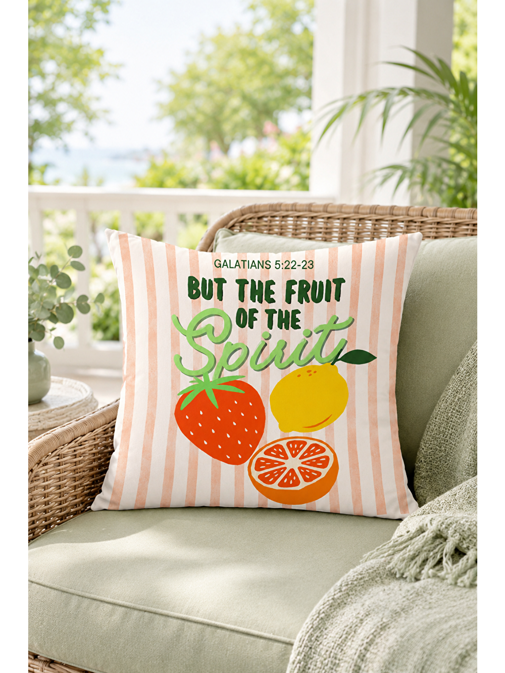 Beyaz Fruit Of The Spirit Meyve Yazı Baskılı Dekoratif Kırlent Kılıfı Modern Dekor 43x43 Cm-6