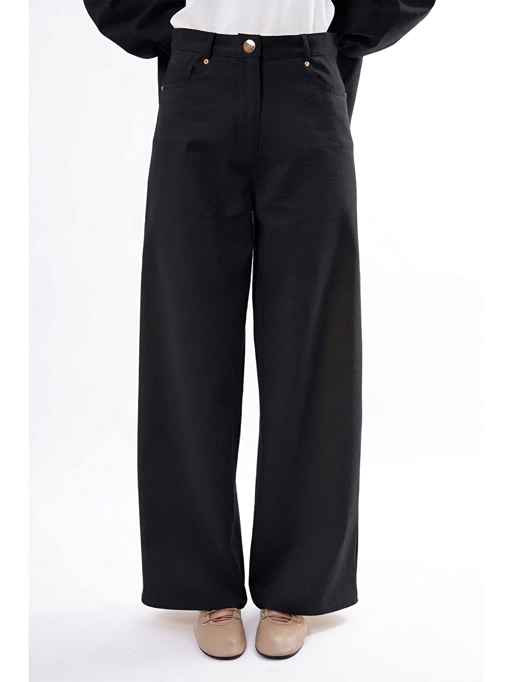 Bol Paça Denim Pantolon 350 Siyah-2