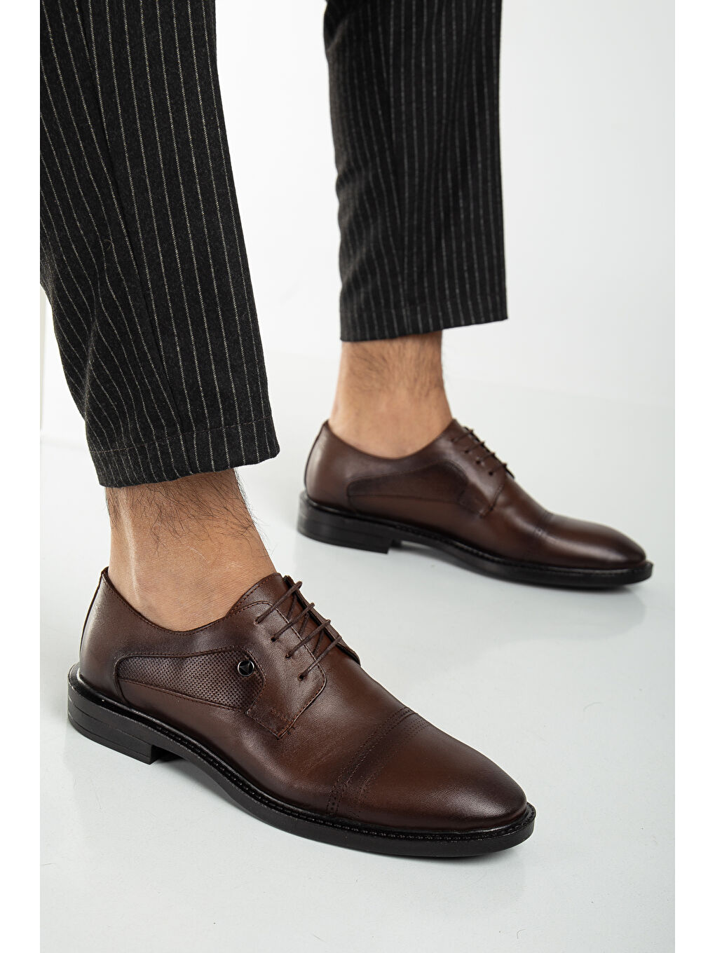 Kahverengi D02018 Günlük Ortopedik Erkek Hakiki Deri Klasik Ayakkabı-3