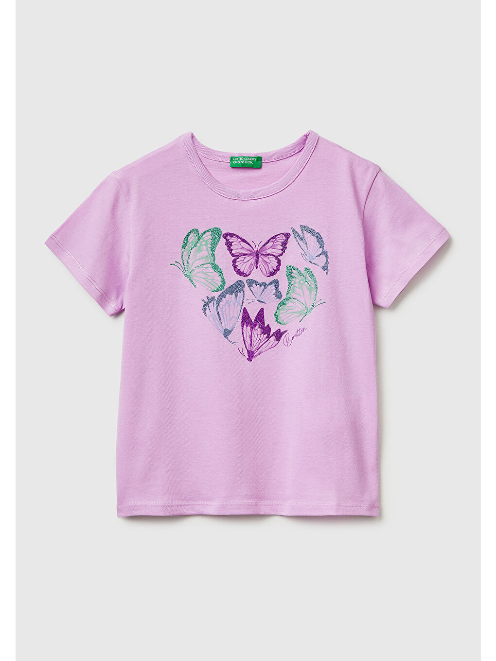 Kız Çocuk Pembe Simli Grafik Baskılı Yuvarlak Yaka T-Shirt