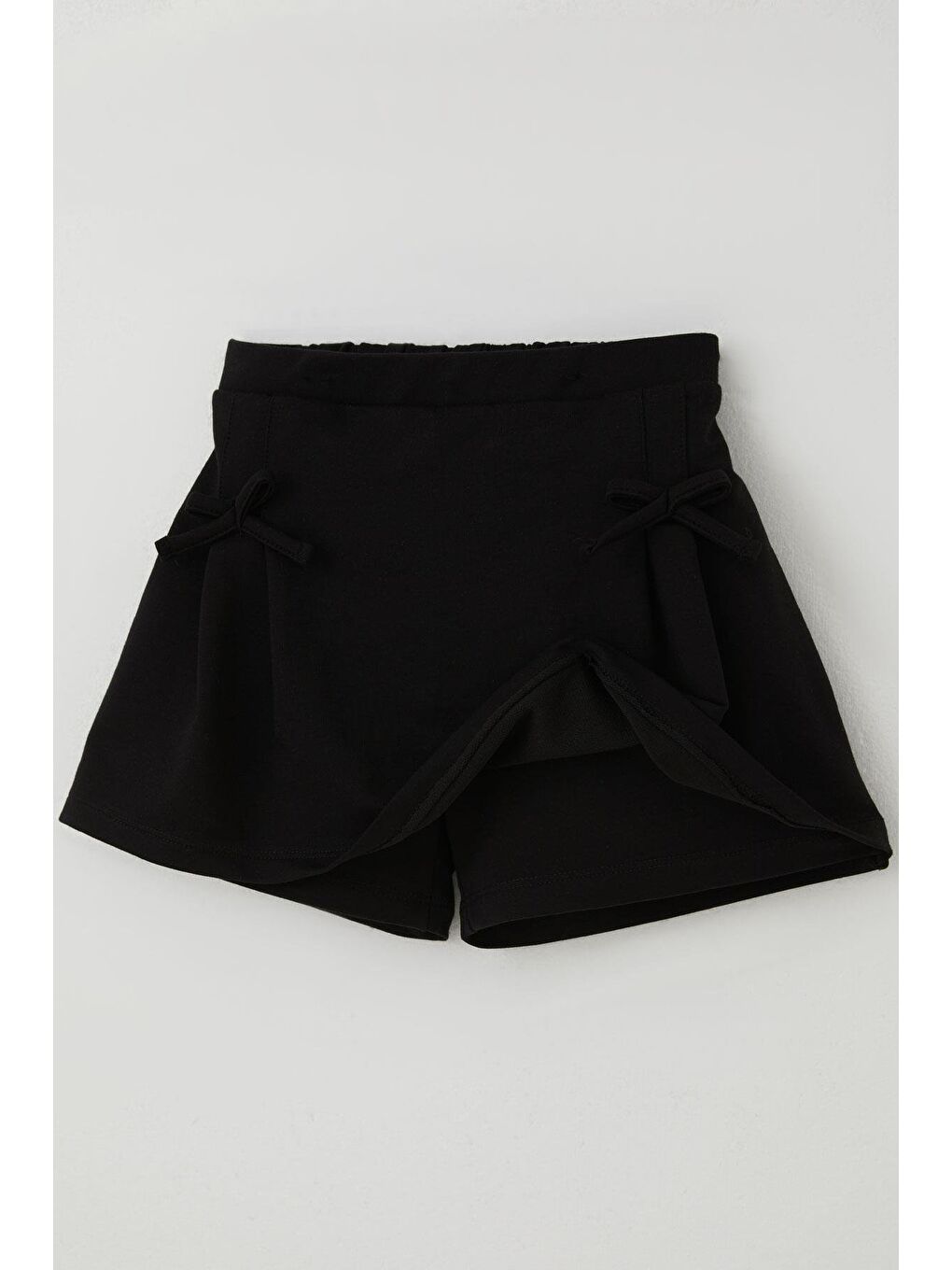 Kız Çocuk Şort Etek Fiyonk Aksesuarlı Lastikli Siyah (8-12 Yaş)-2