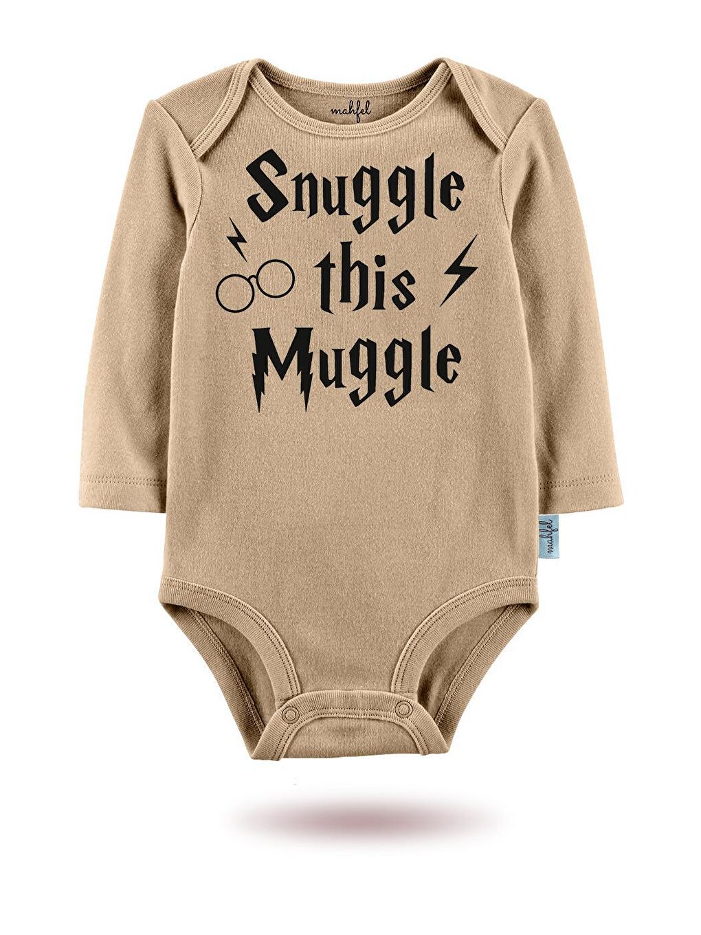 MAHFEL Bej-Açık Kahverengi 3'Lü "SNUGGLE THİS MUGGLE "Baskılı Uzun Kollu Unisex Bebek Çıtçıtlı Body - 1