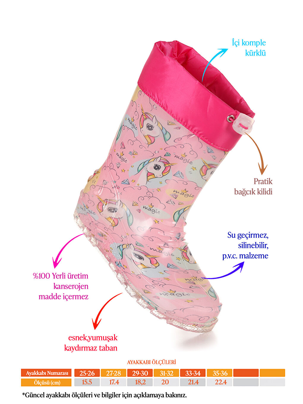 Pembe Su Geçirmez Kız Çocuk Yağmur Çizmesi-1