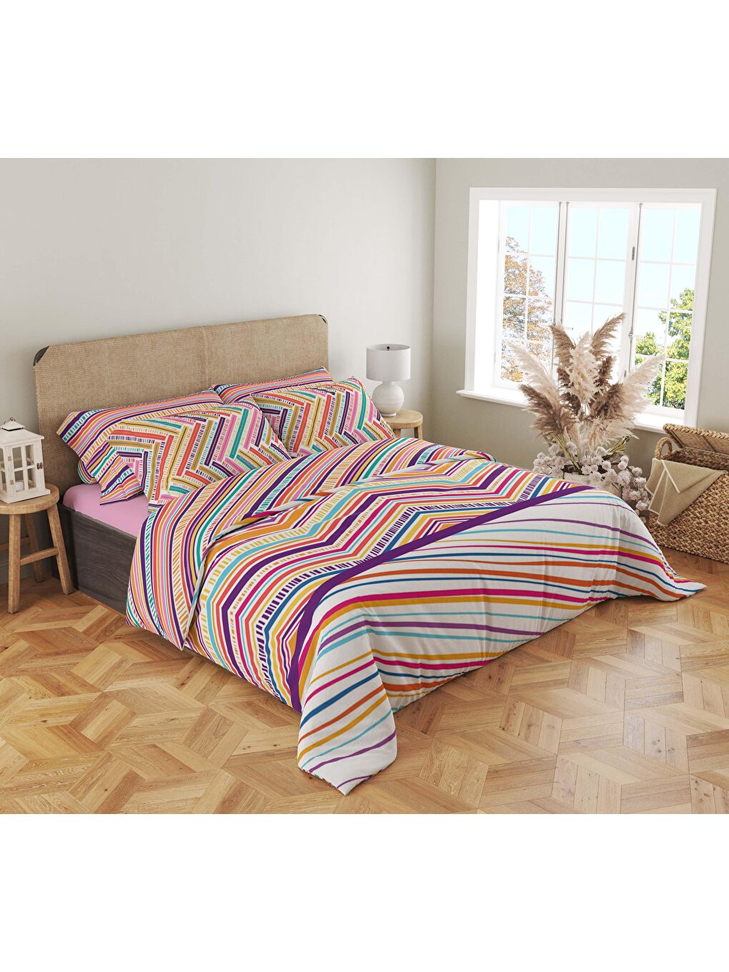 Karışık Baskılı,Desenli Çift Kişilik Nevresim Takımı (ÇARŞAFSIZ) 200x220 cm