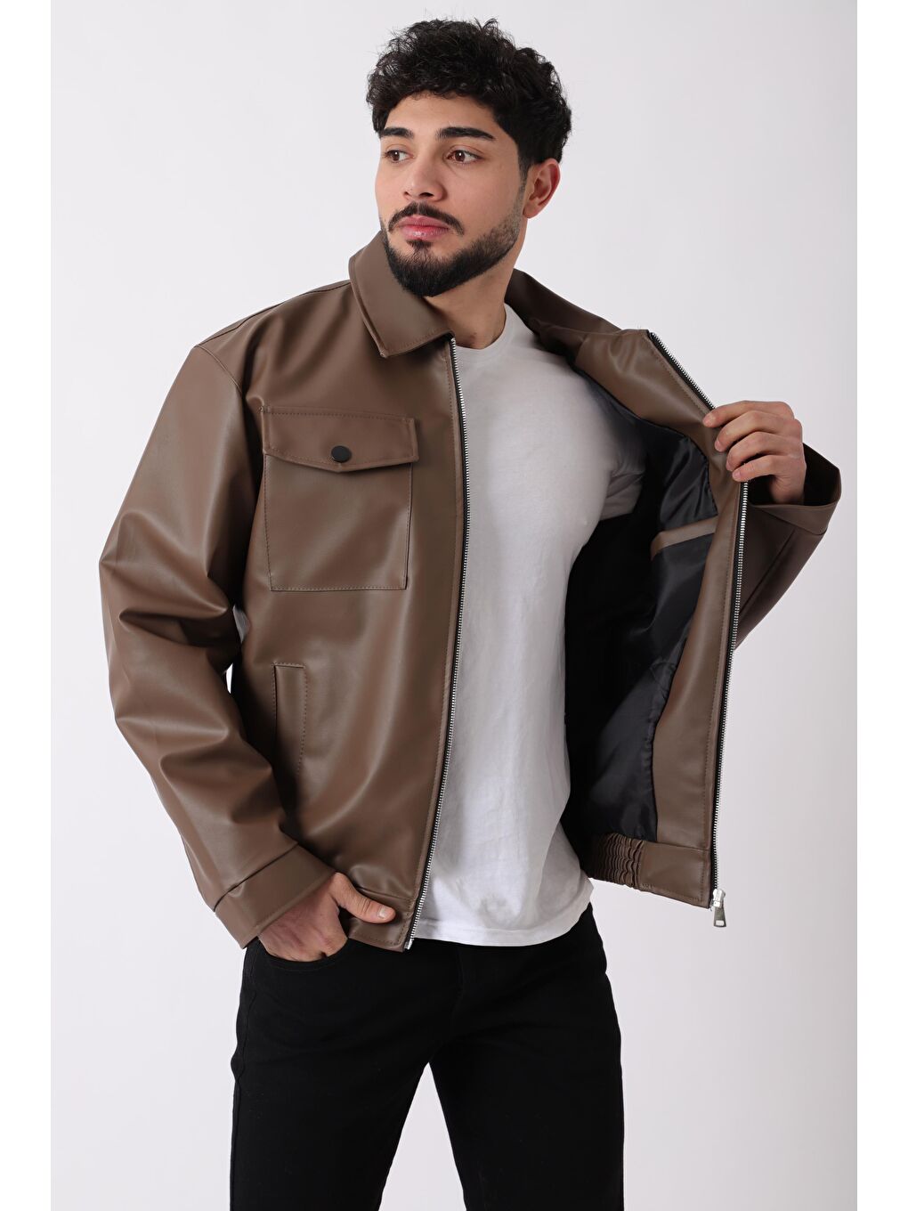 Kahverengi Bel Lastikli Kapaklı  Suni Deri Mont PLDP 2998_50447-2