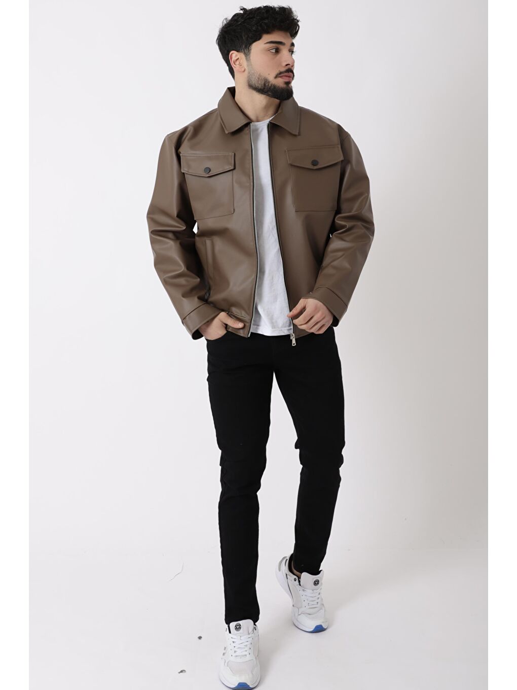 Kahverengi Bel Lastikli Kapaklı  Suni Deri Mont PLDP 2998_50447-3