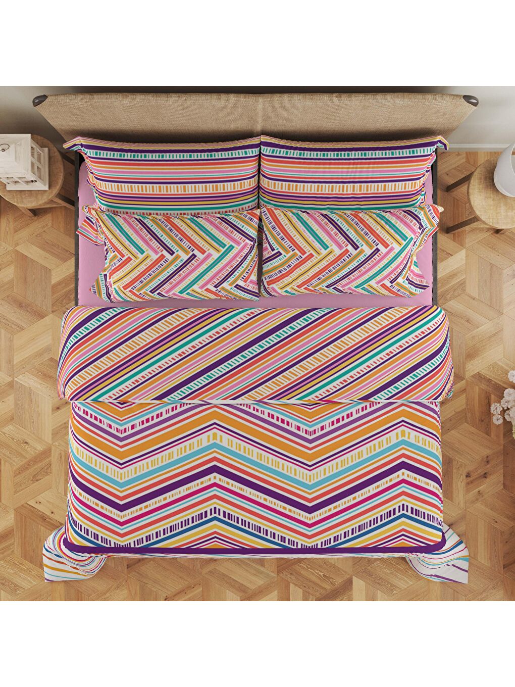 Karışık Baskılı,Desenli Çift Kişilik Nevresim Takımı (ÇARŞAFSIZ) 200x220 cm-1