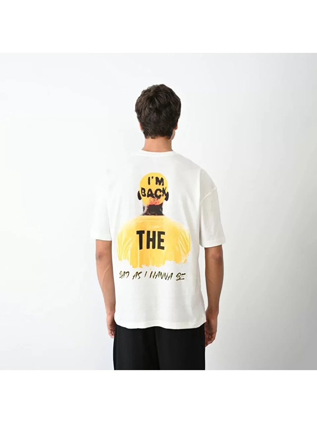 Unisex Bisiklet Yaka Baskılı Oversize T-Shirt - Beyaz-3