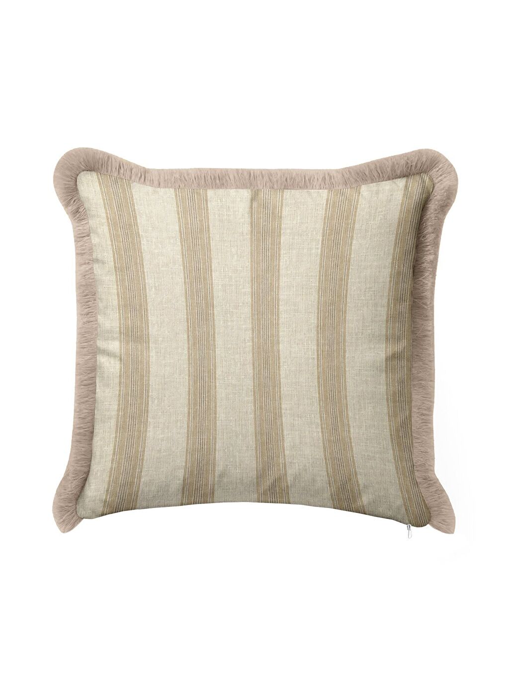 Karışık Zarif Çizgi Detaylı Saçaklı Yastık Kılıfı - Krem Bej Country Doğal Püsküllü Kırlent Kılıfı-2