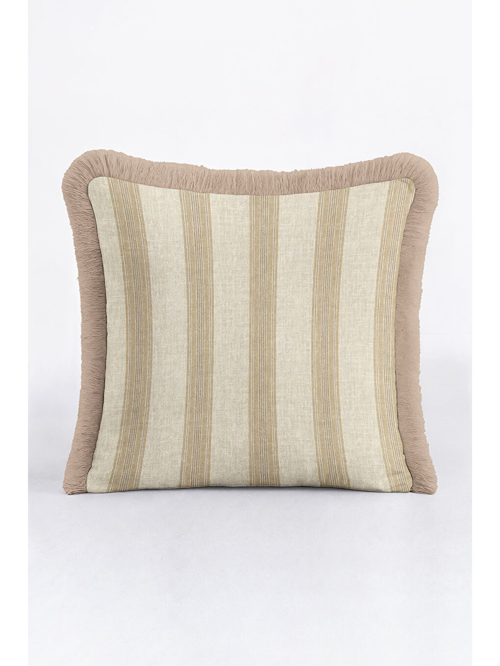 Karışık Zarif Çizgi Detaylı Saçaklı Yastık Kılıfı - Krem Bej Country Doğal Püsküllü Kırlent Kılıfı-3