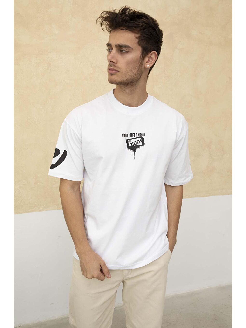 Beyaz Erkek Ön ve Arka Baskılı Regular Fit Tişört-3