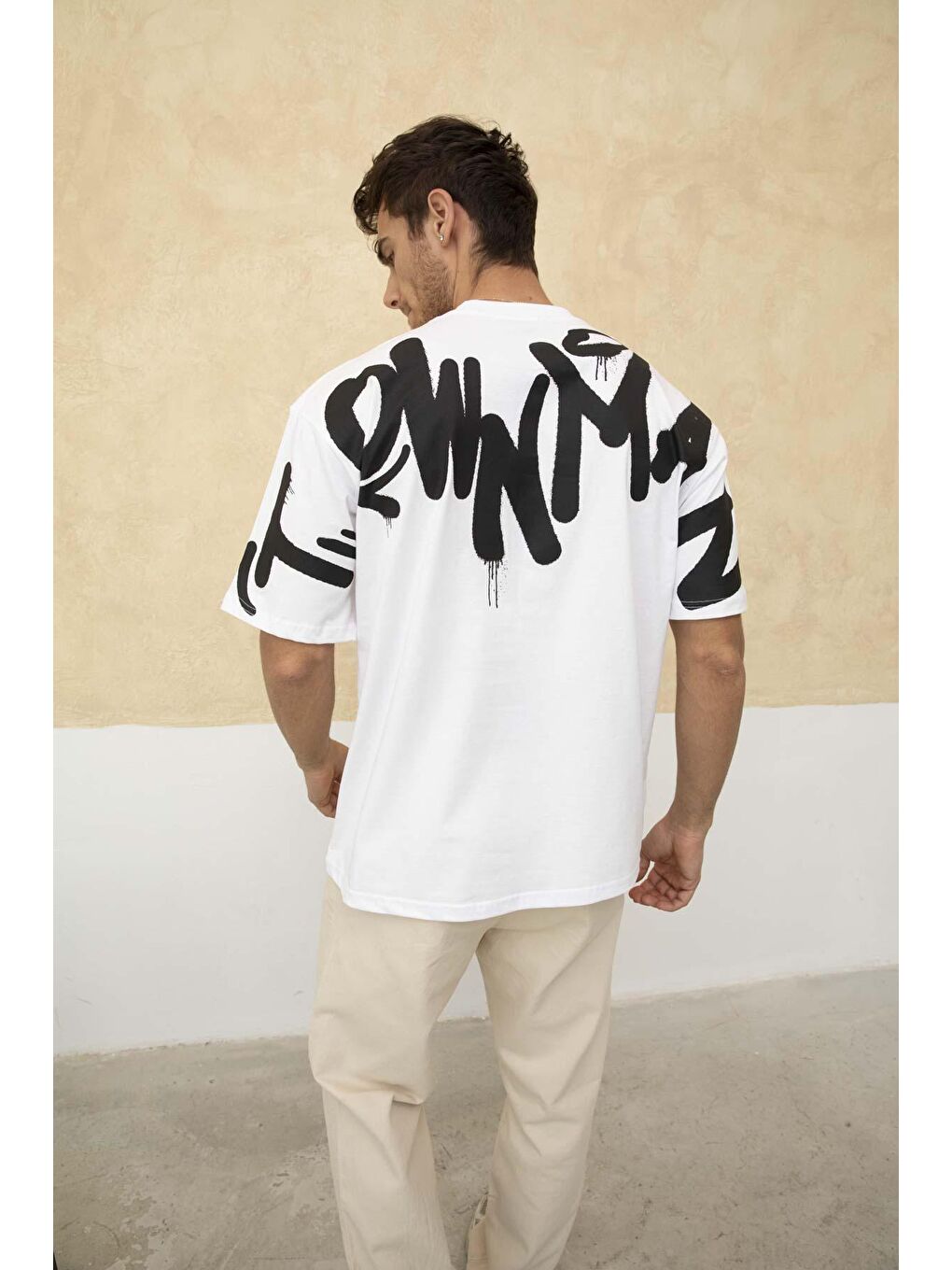 Beyaz Erkek Ön ve Arka Baskılı Regular Fit Tişört-4