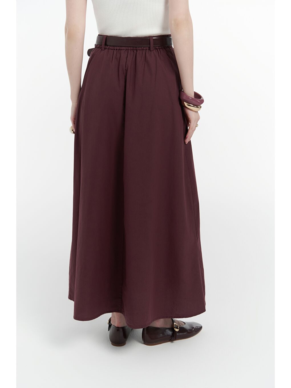 Rhea Köprü Detay Uzun Bordo Etek-4