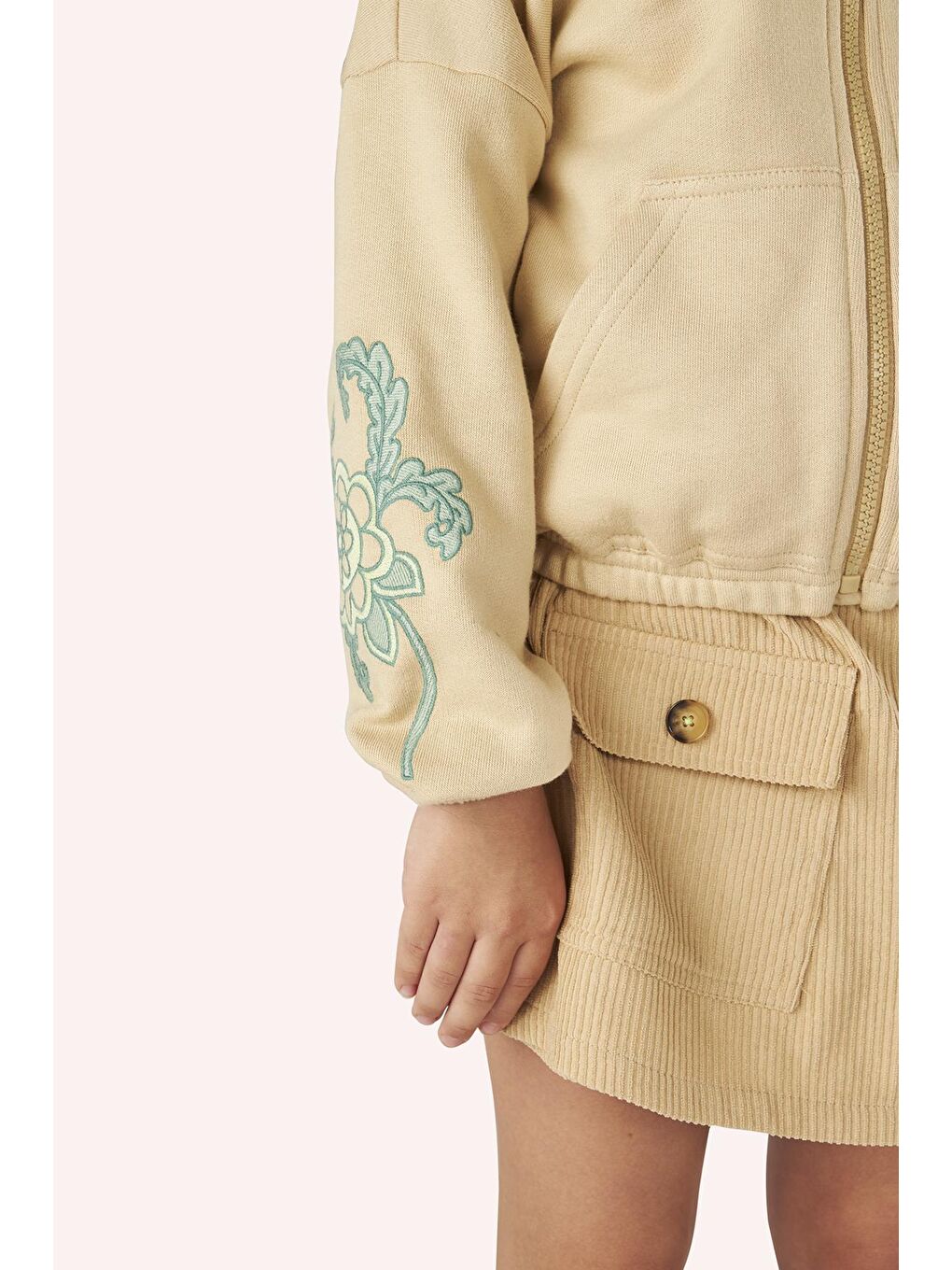 Bej Kız Çocuk Fermuarlı Sweatshirt-2