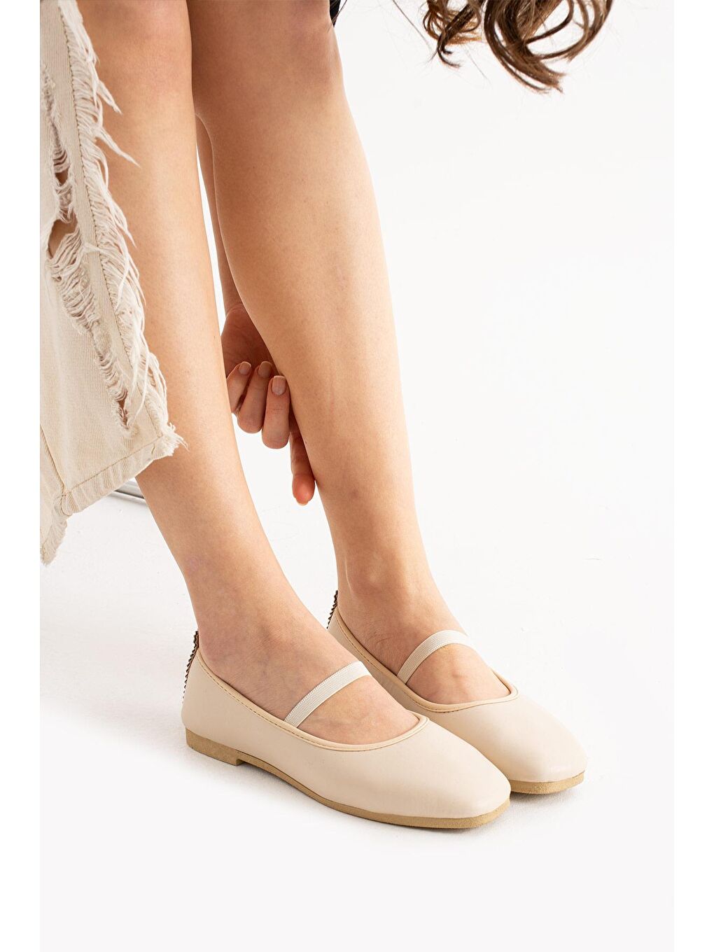 Ekru AL-113 Lastikli Babet Günlük Kadın Ayakkabı Ev Babeti-2
