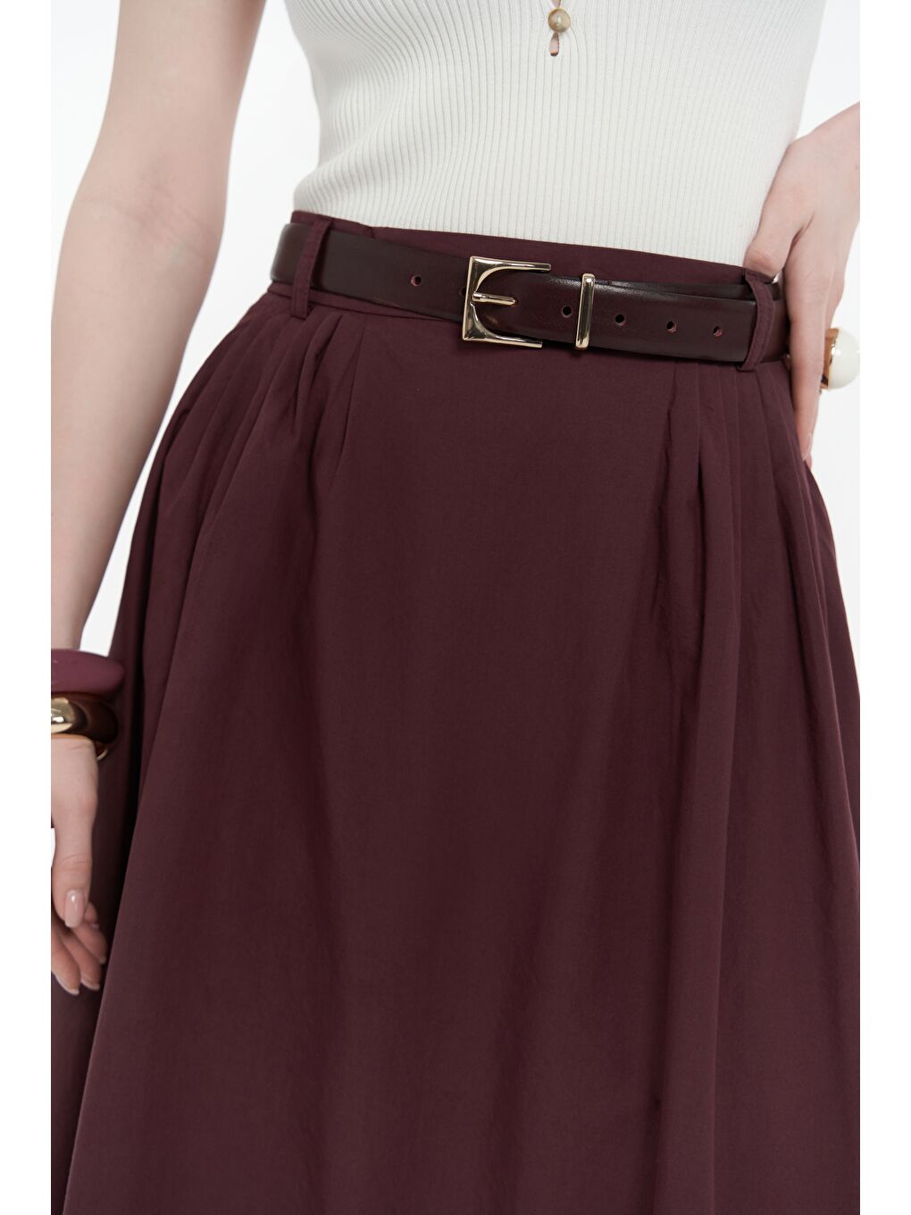 Rhea Köprü Detay Uzun Bordo Etek-6