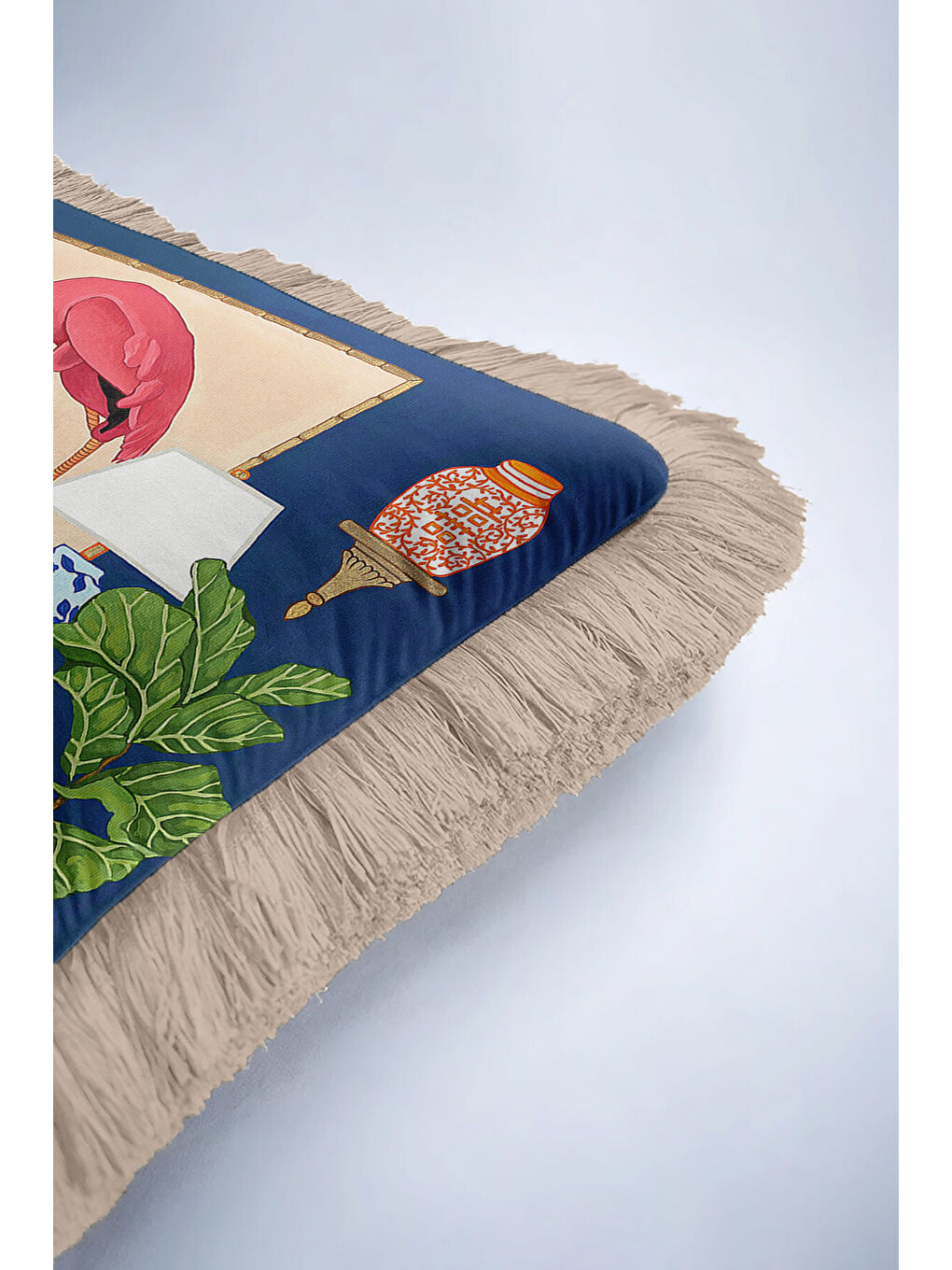 Karışık Lüks Hayvan Figürlü Saçaklı Yastık Kılıfı - Çarpıcı Eklektik Salon Mavi Püsküllü Kırlent Kılıfı-6